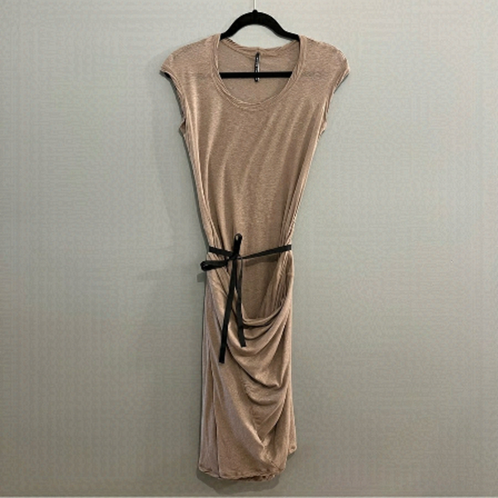 Liviana Conti Taupe Lightweight Paper-bag Wraparound Airy Summery Cotton Dress